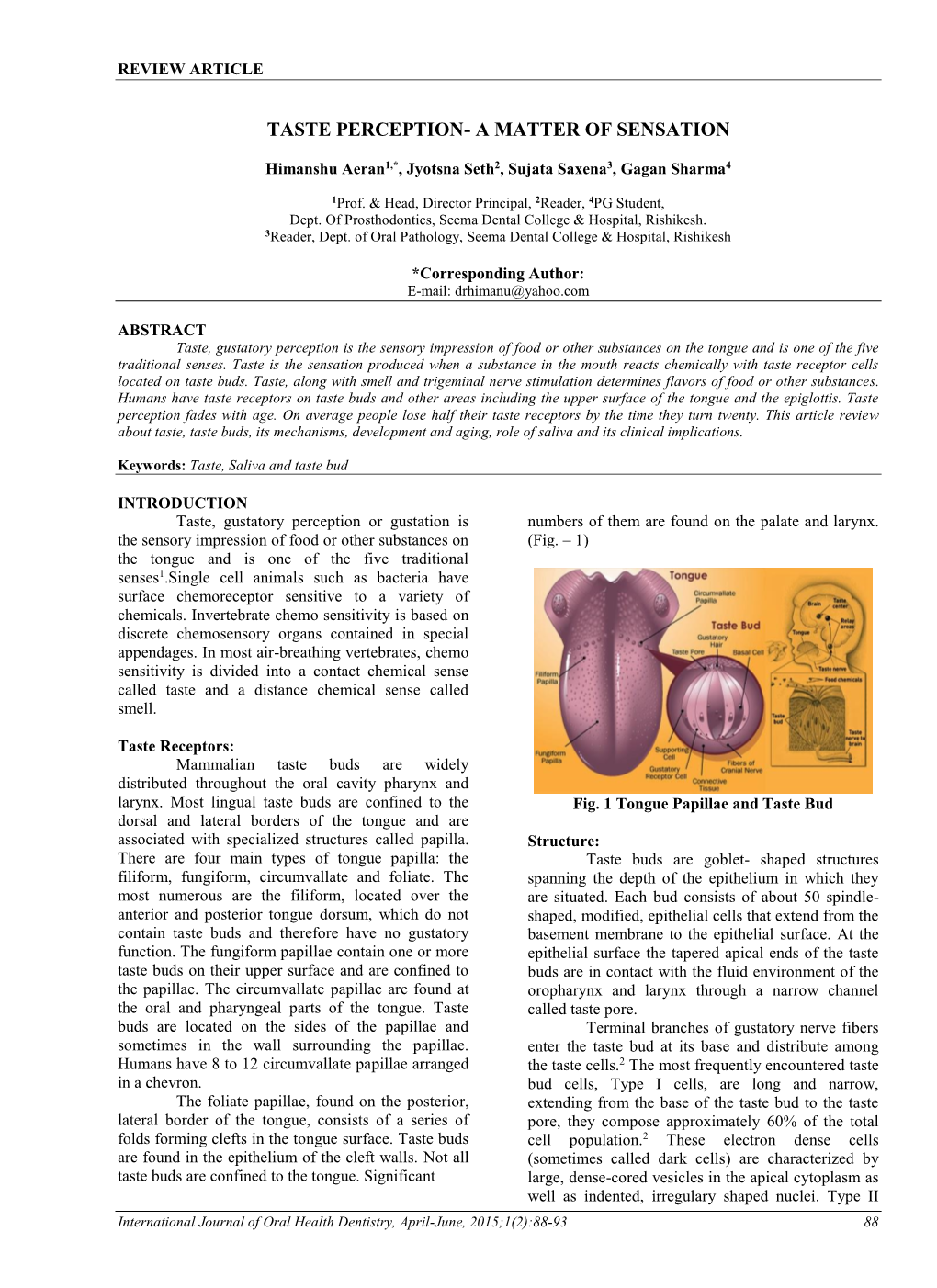 Taste Perception- a Matter of Sensation