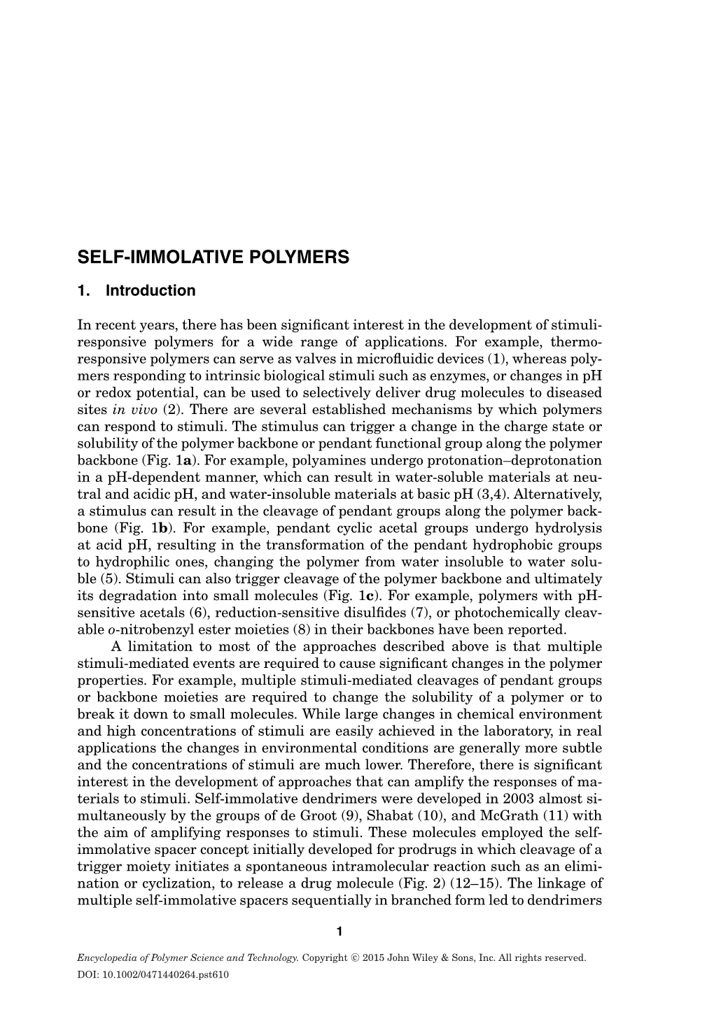 Immolative Polymers