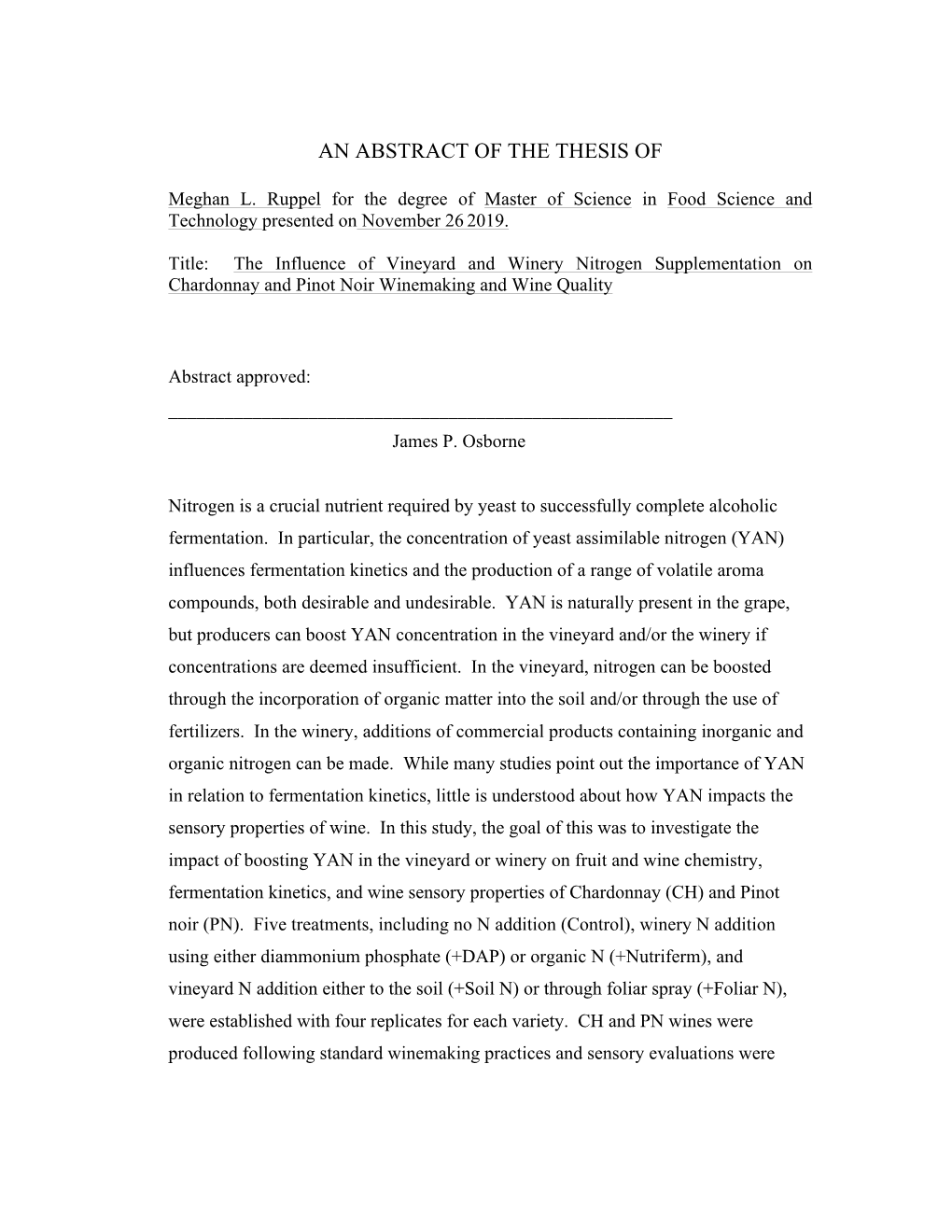 An Abstract of the Thesis Of