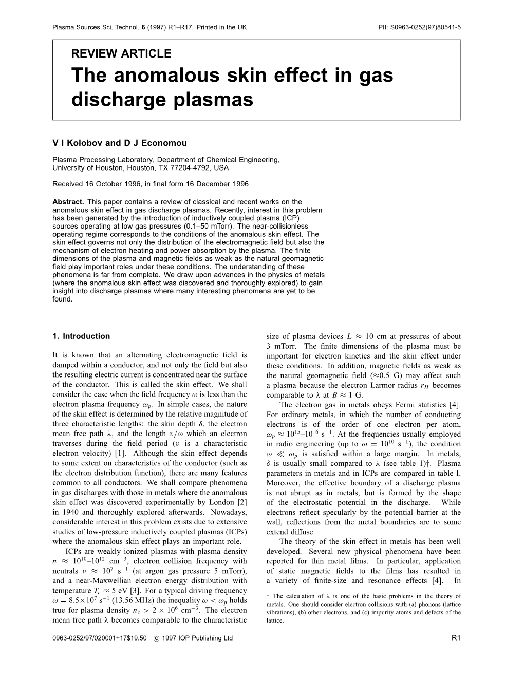 The Anomalous Skin Effect in Gas Discharge Plasmas