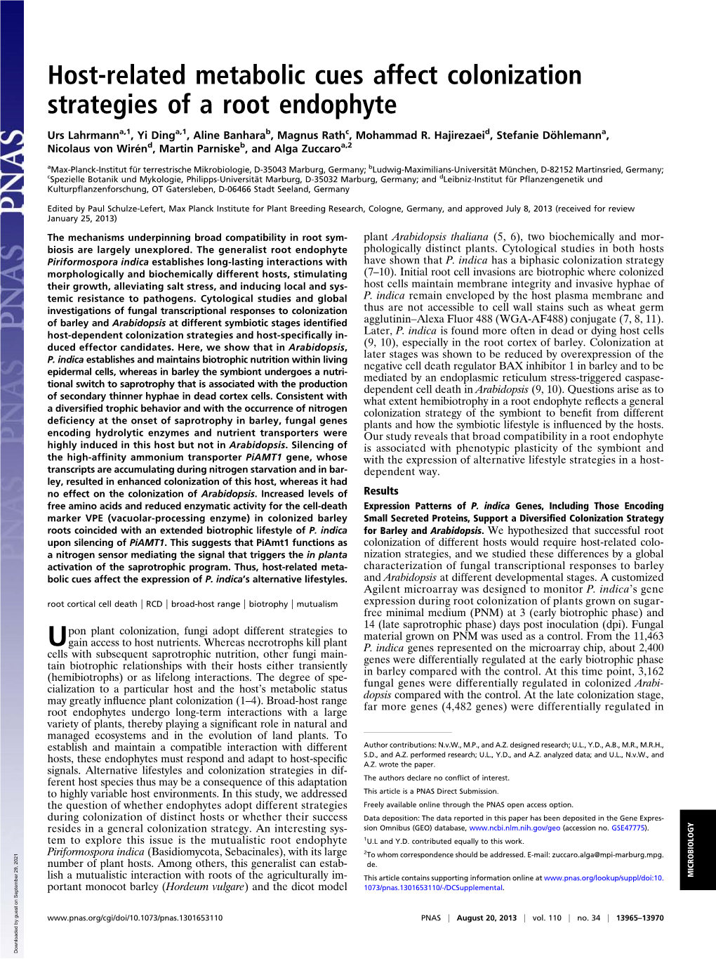 Host-Related Metabolic Cues Affect Colonization Strategies of a Root Endophyte