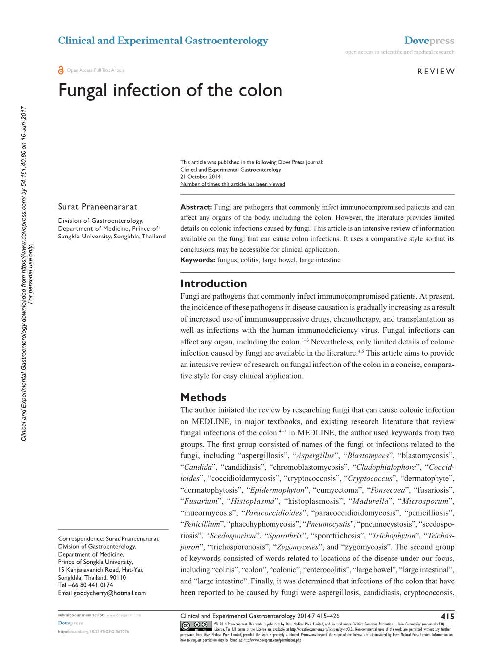 Fungal Infection of the Colon