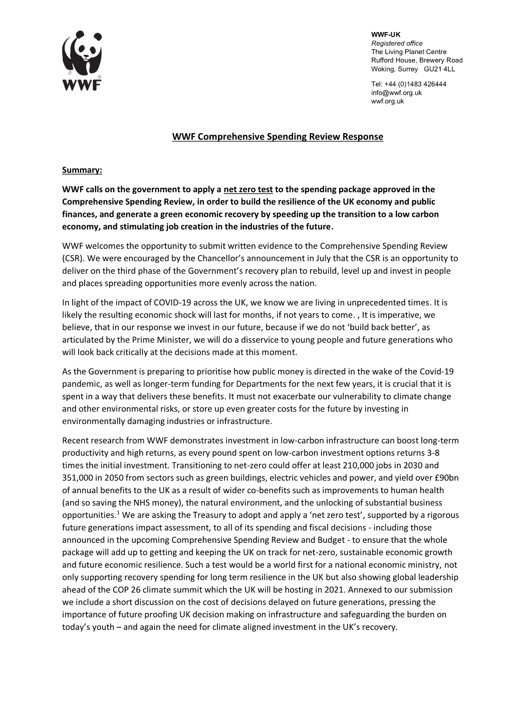 WWF Comprehensive Spending Review Response