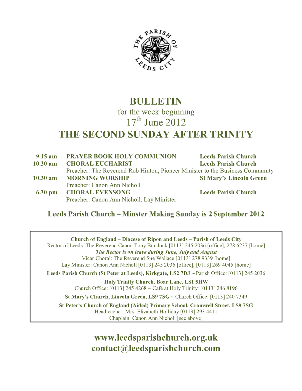 BULLETIN 17 June 2012 the SECOND SUNDAY