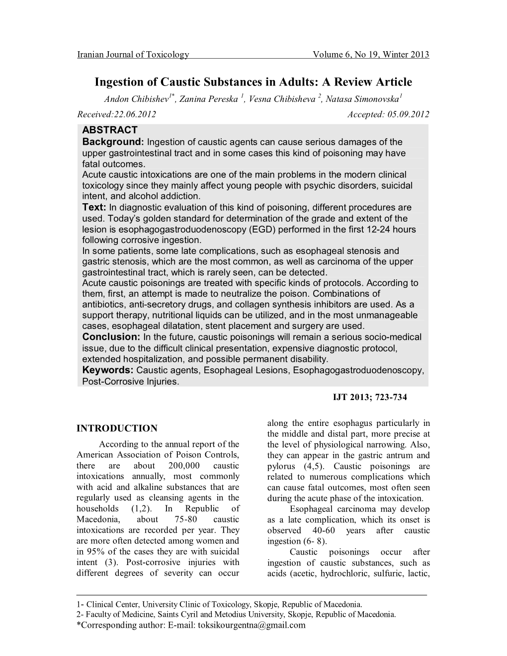 Ingestion of Caustic Substances in Adults