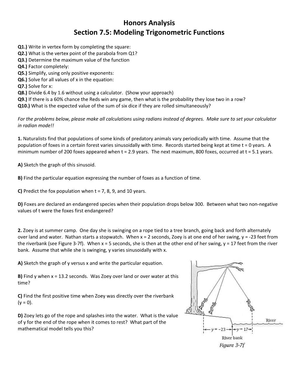 Section 7.5: Modeling Trigonometric Functions