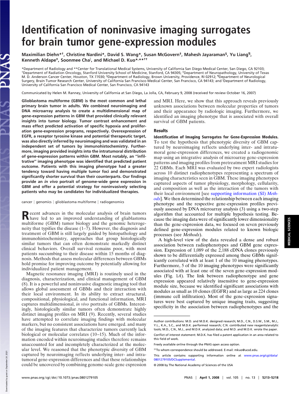 Identification of Noninvasive Imaging Surrogates for Brain Tumor Gene-Expression Modules