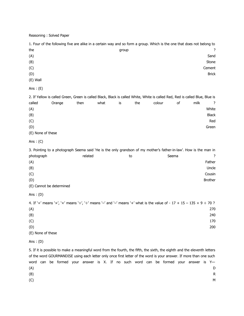 Reasoning : Solved Paper