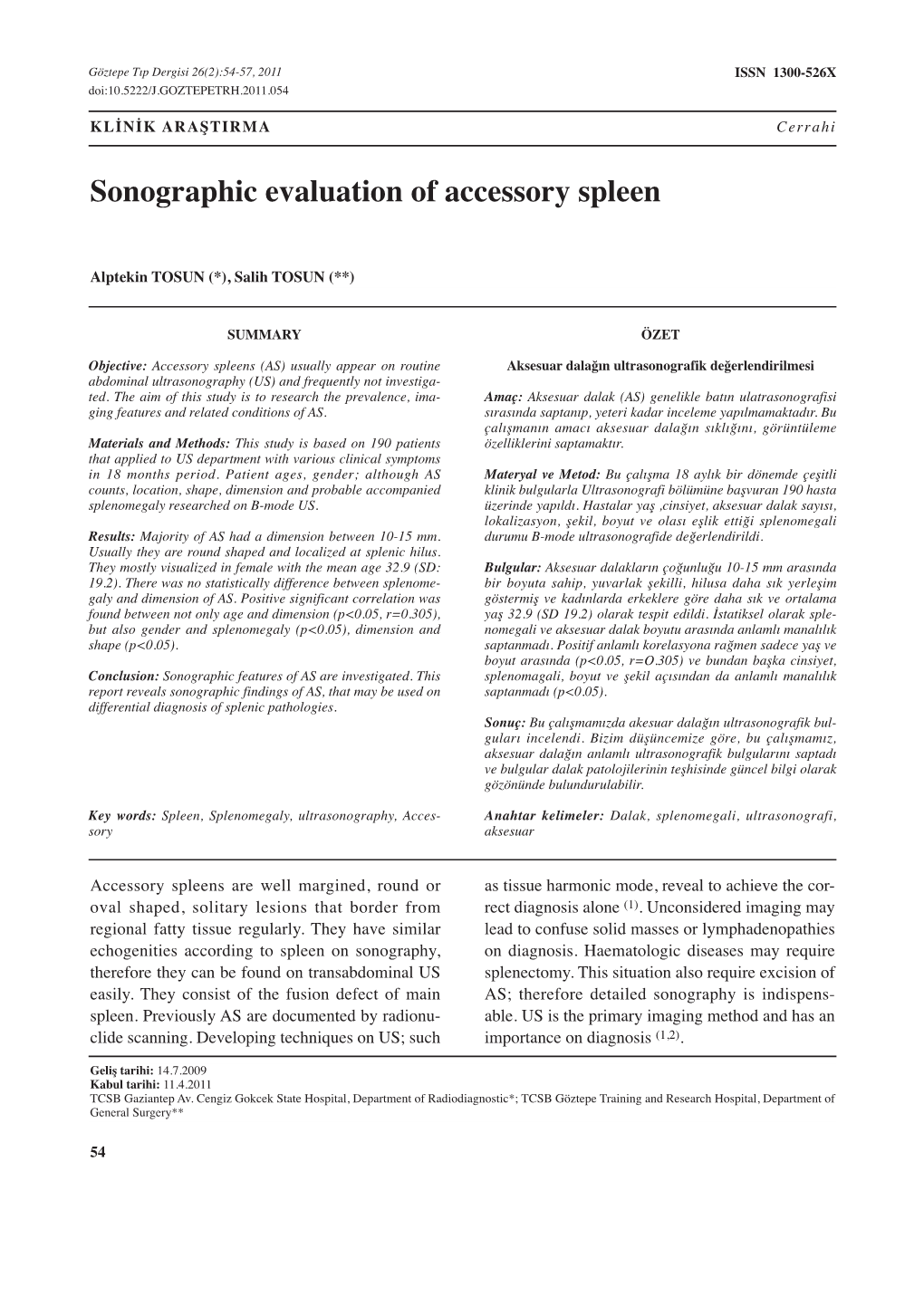 Sonographic Evaluation of Accessory Spleen