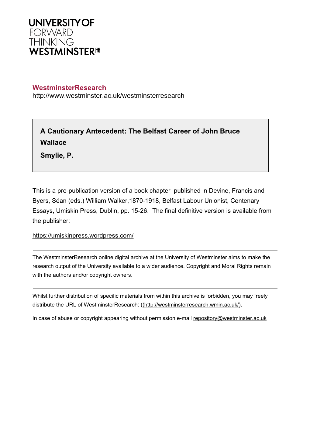 The Belfast Career of John Bruce Wallace Smylie, P