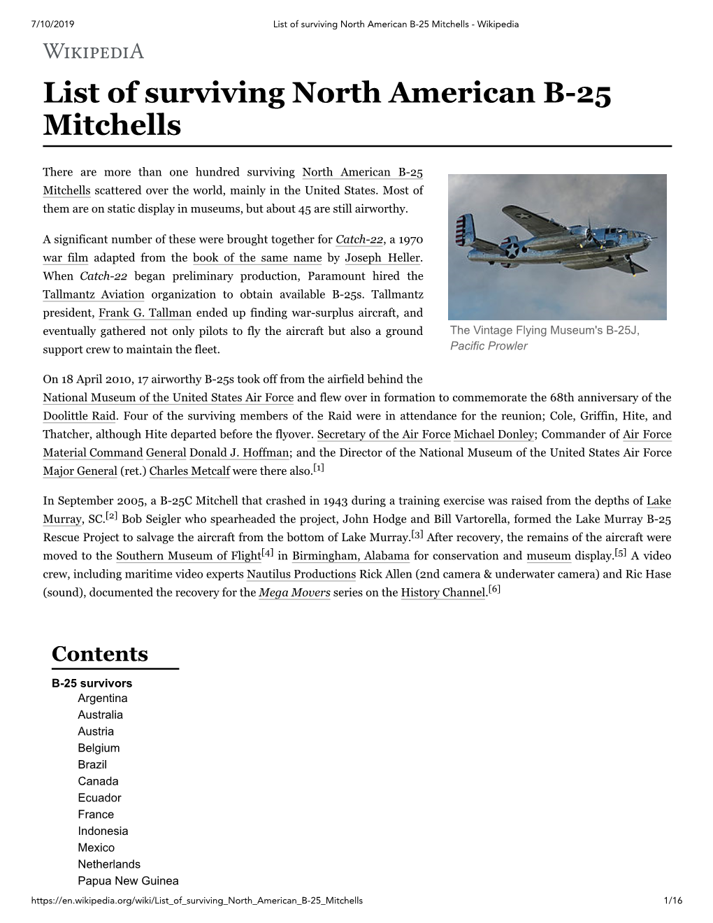 List of Surviving North American B-25 Mitchells - Wikipedia