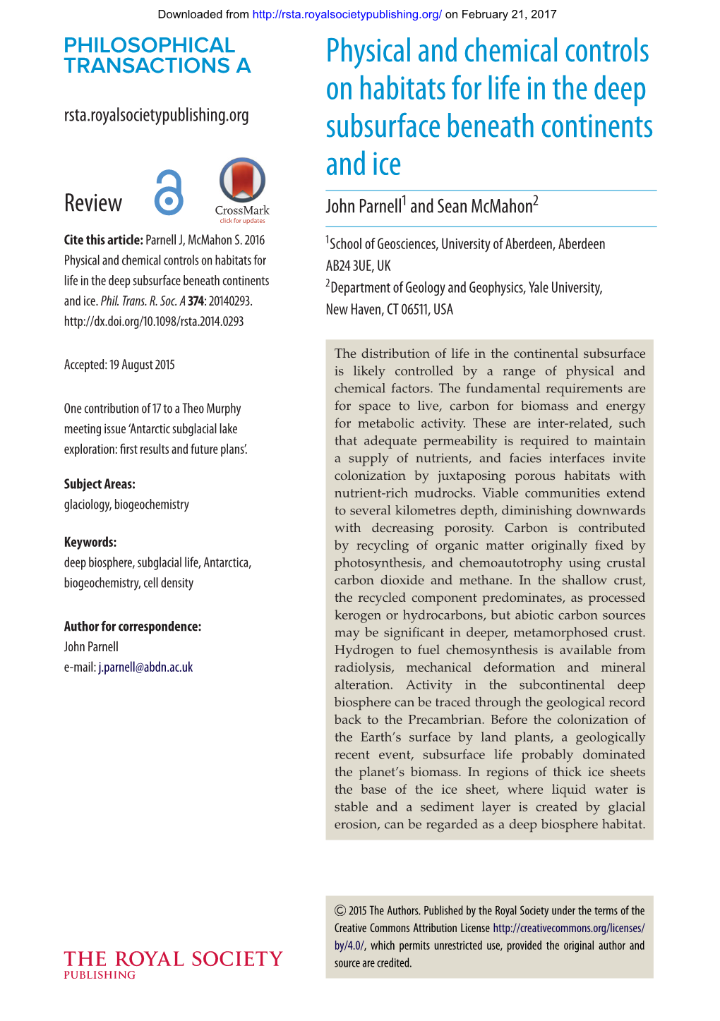 Physical and Chemical Controls on Habitats for Life in the Deep Subsurface Beneath Continents And