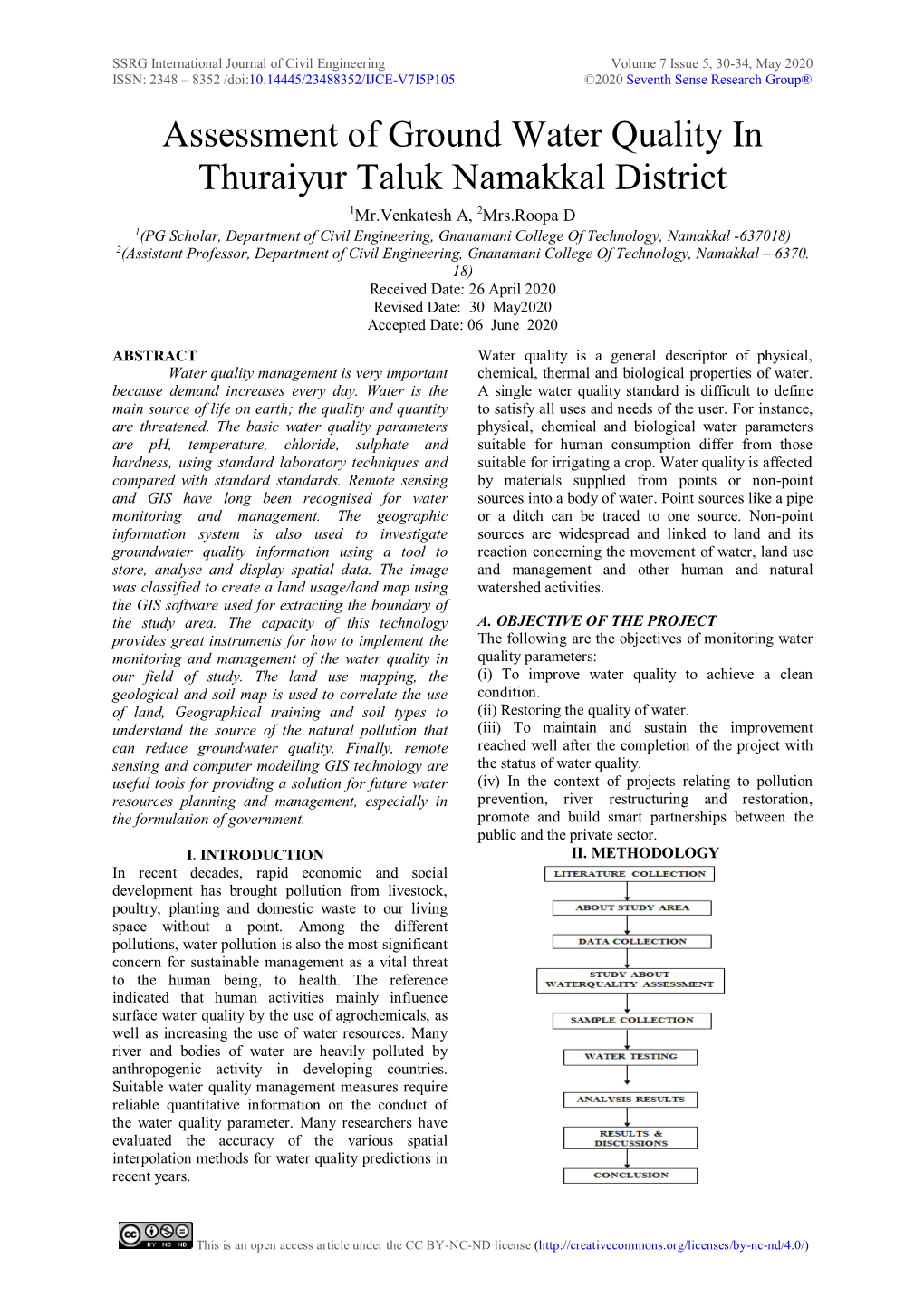 Assessment of Ground Water Quality in Thuraiyur Taluk Namakkal District