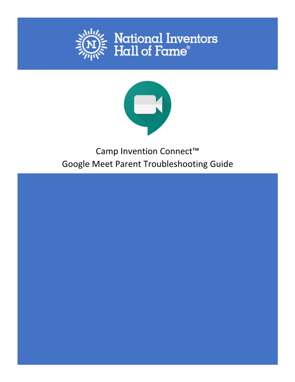 Camp Invention Connect™ Google Meet Parent Troubleshooting Guide