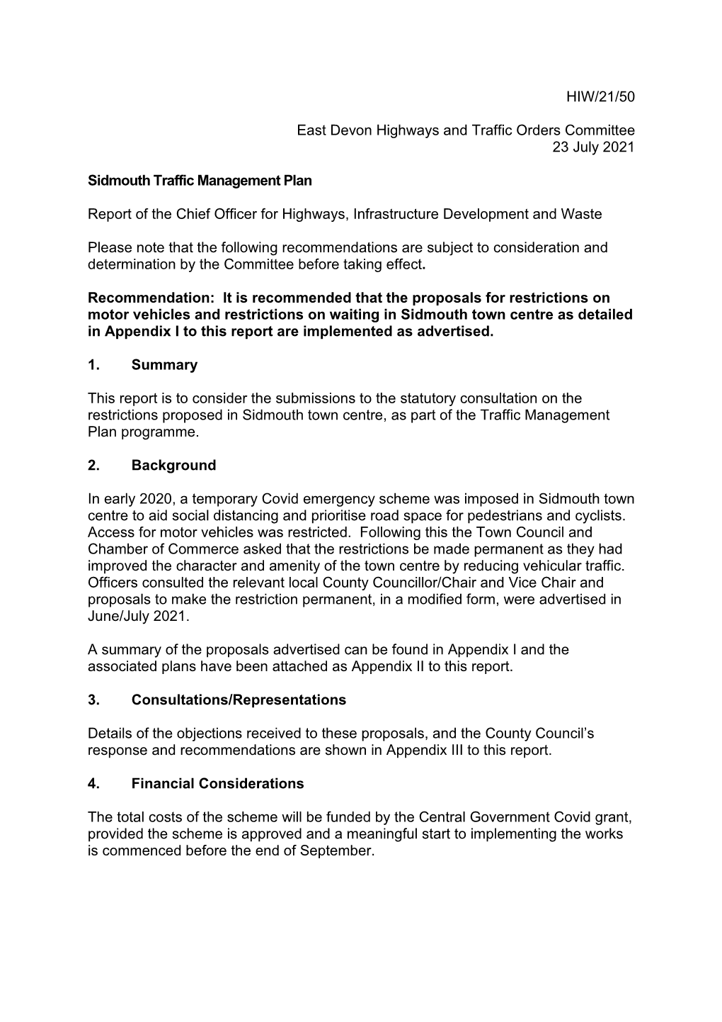 Sidmouth Traffic Management Plan