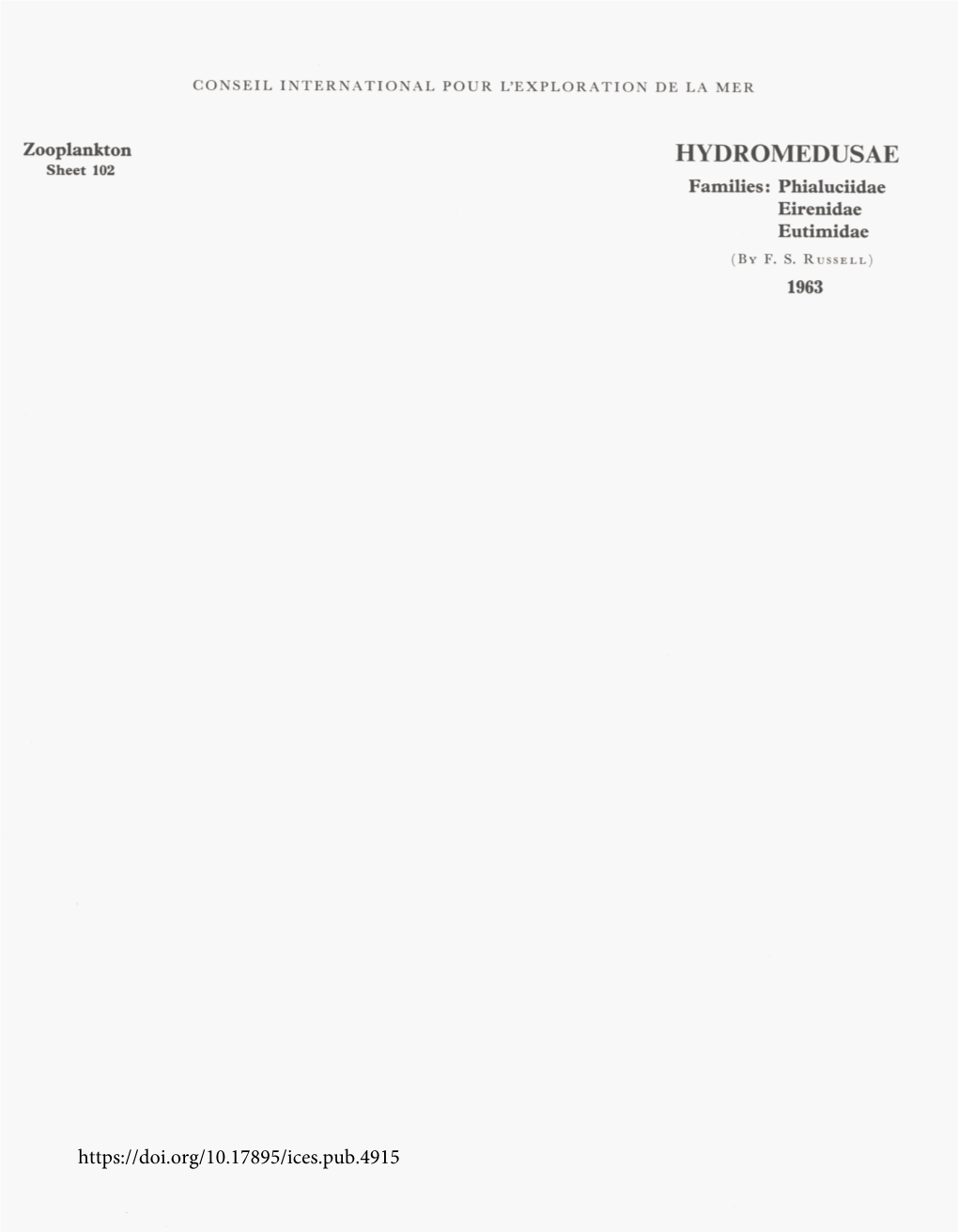 HYDROMEDUSAE Sheet 102 Families: Phialuciidae Eirenidae Eutimidae (BY F