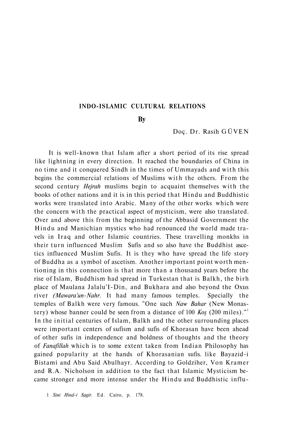 INDO-ISLAMIC CULTURAL RELATIONS Doç. Dr. Rasih