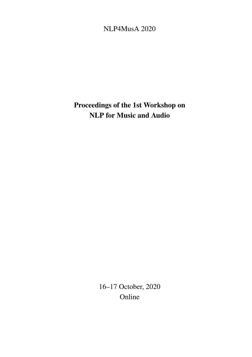 Proceedings of the 1St Workshop on NLP for Music and Audio