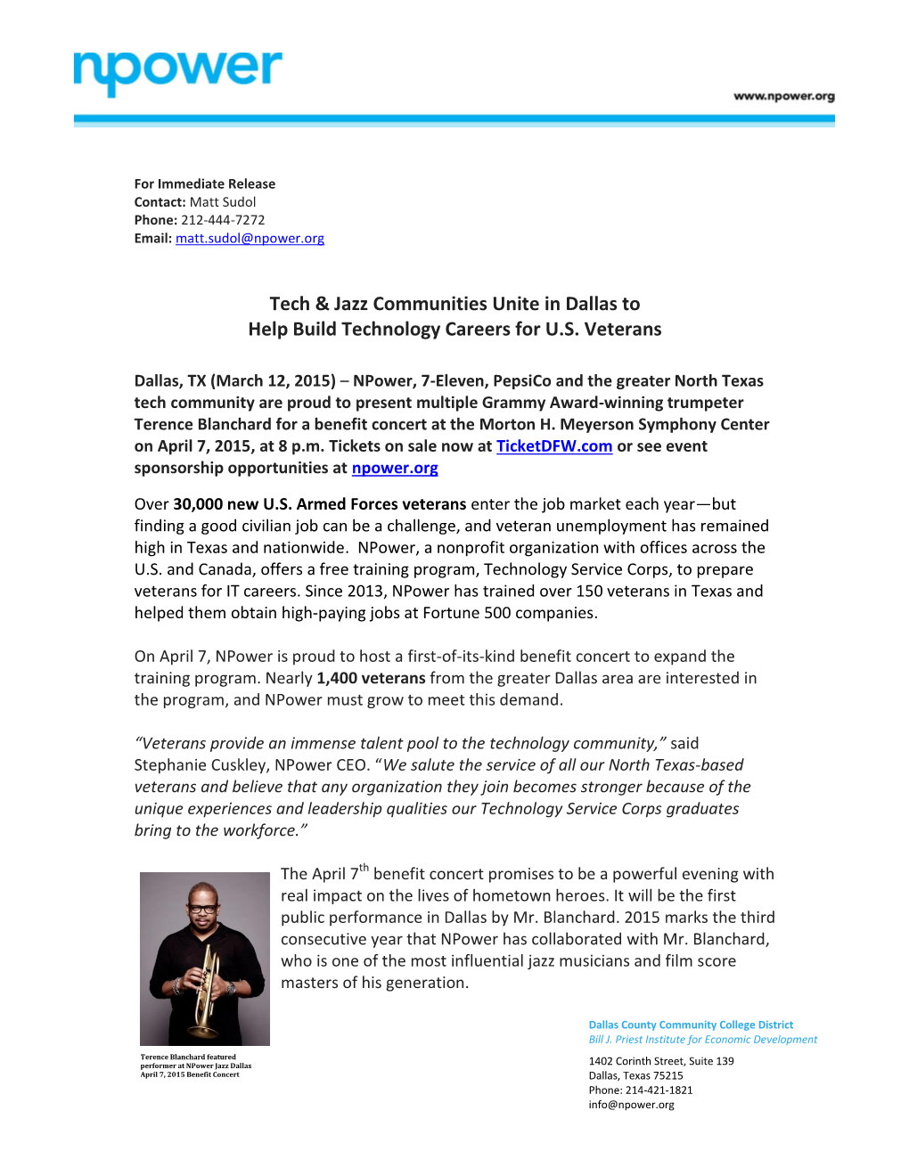 Npower Jazz Dallas Benefit Concert Press Release