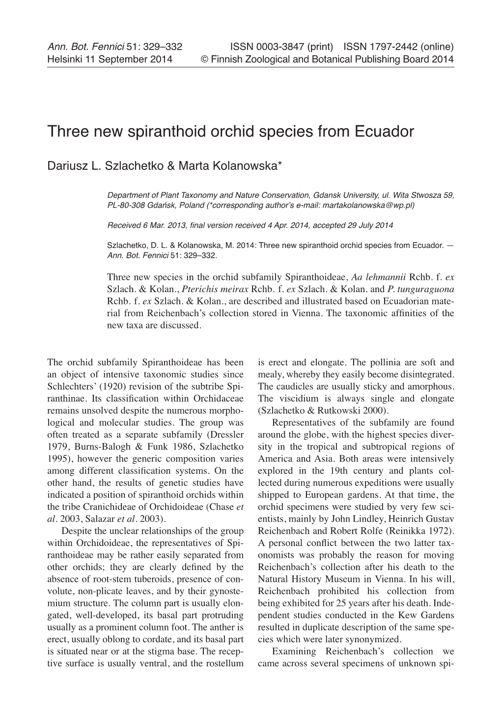 Three New Spiranthoid Orchid Species from Ecuador