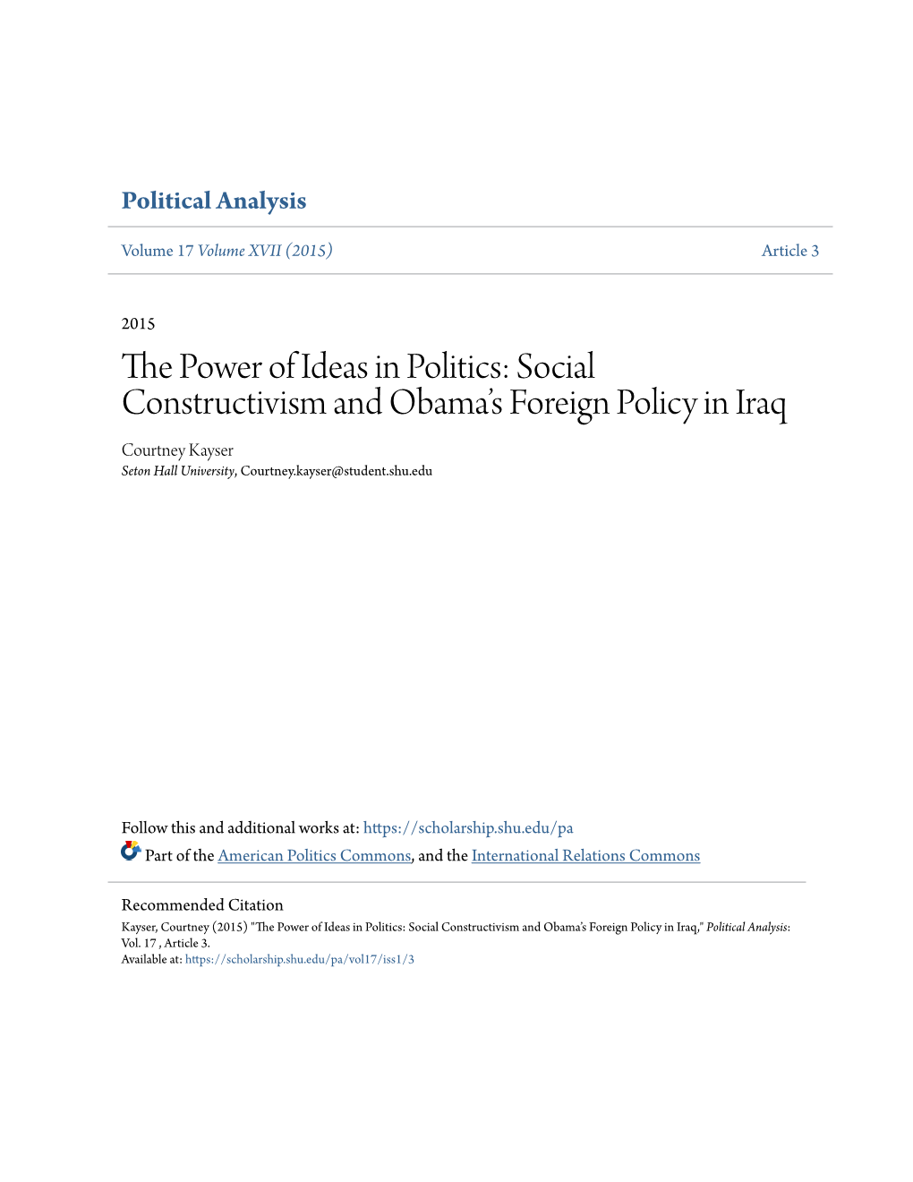 Social Constructivism and Obama's Foreign Policy in Iraq