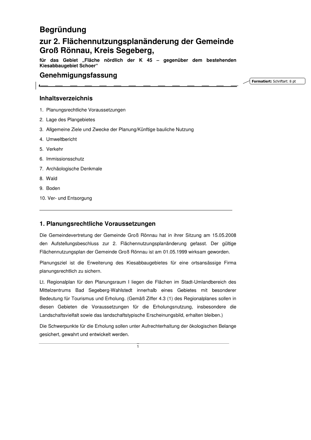 Begründung Zur 2. Flächennutzungsplanänderung Der Gemeinde Groß Rönnau, Kreis Segeberg
