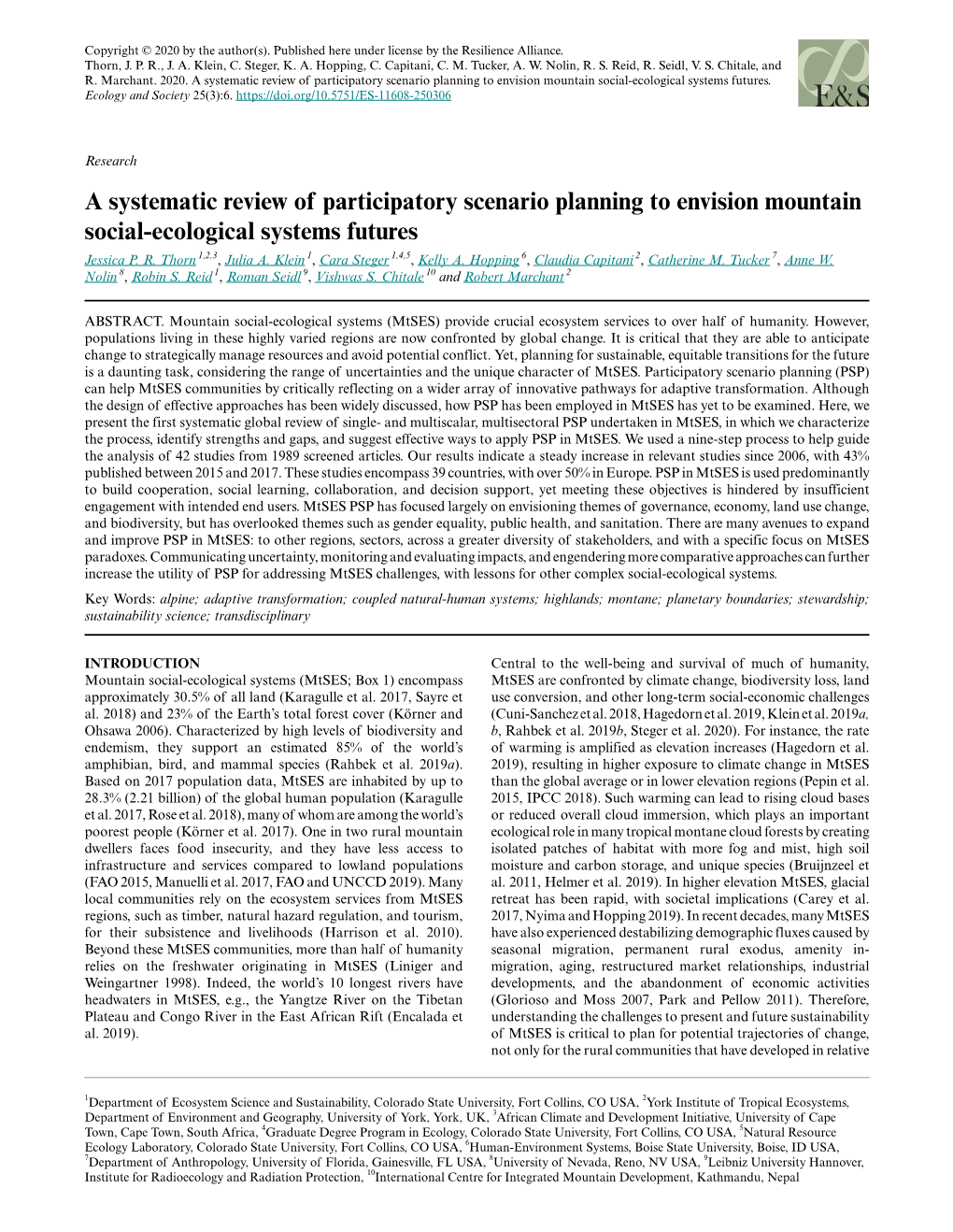 A Systematic Review of Participatory Scenario Planning to Envision Mountain Social-Ecological Systems Futures