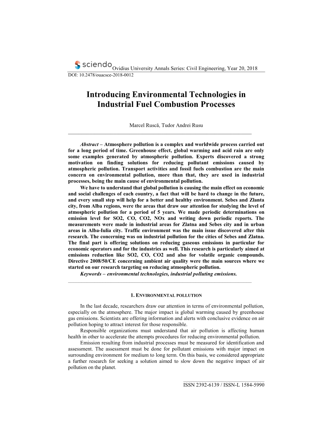 Introducing Environmental Technologies in Industrial Fuel Combustion Processes