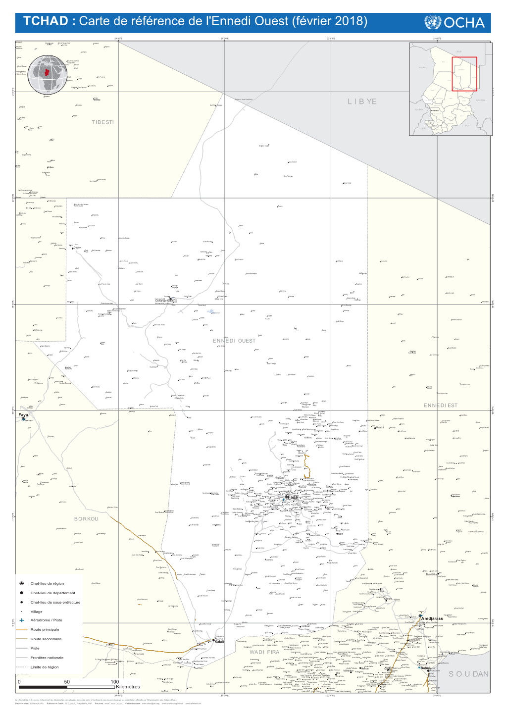 TCHAD : Carte De Référence De L'ennedi Ouest (Février 2018)