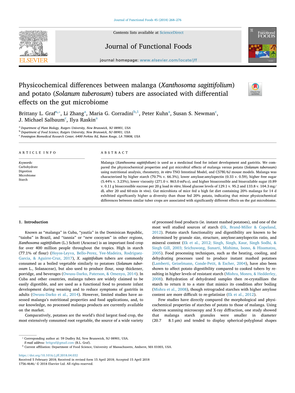 Physicochemical Differences Between Malanga (Xanthosoma Sagittifolium