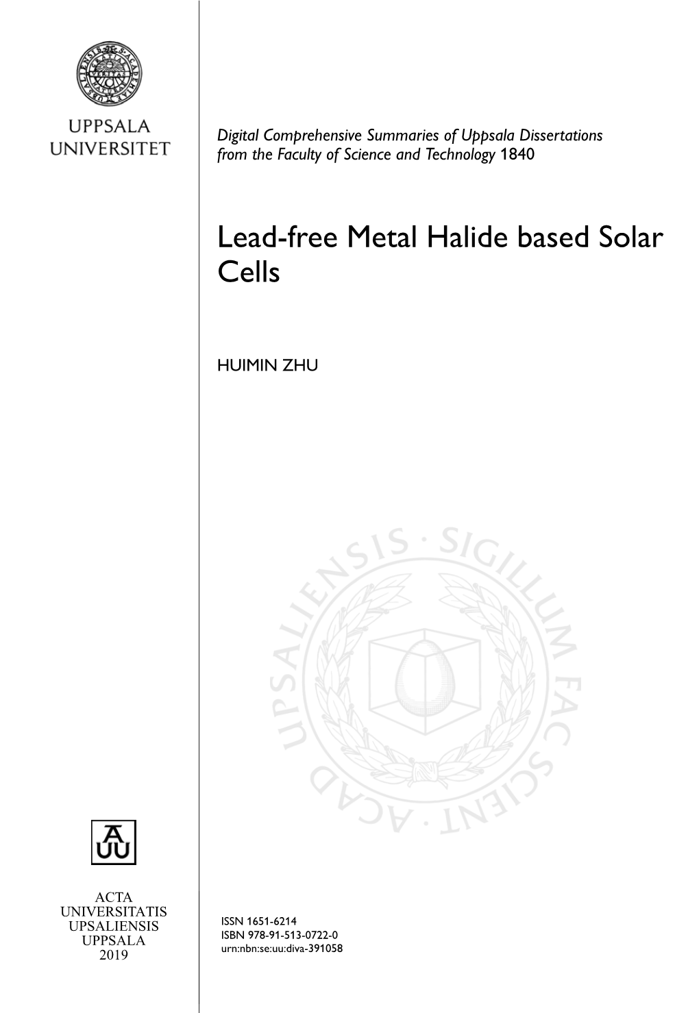 Lead-Free Metal Halide Based Solar Cells