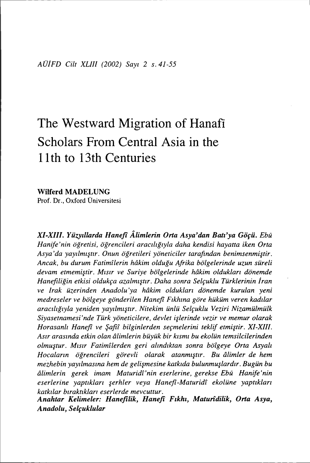 The Westward Migration of Ranafi Scholars from Central Asia in the 11Th to 13Th Centuries