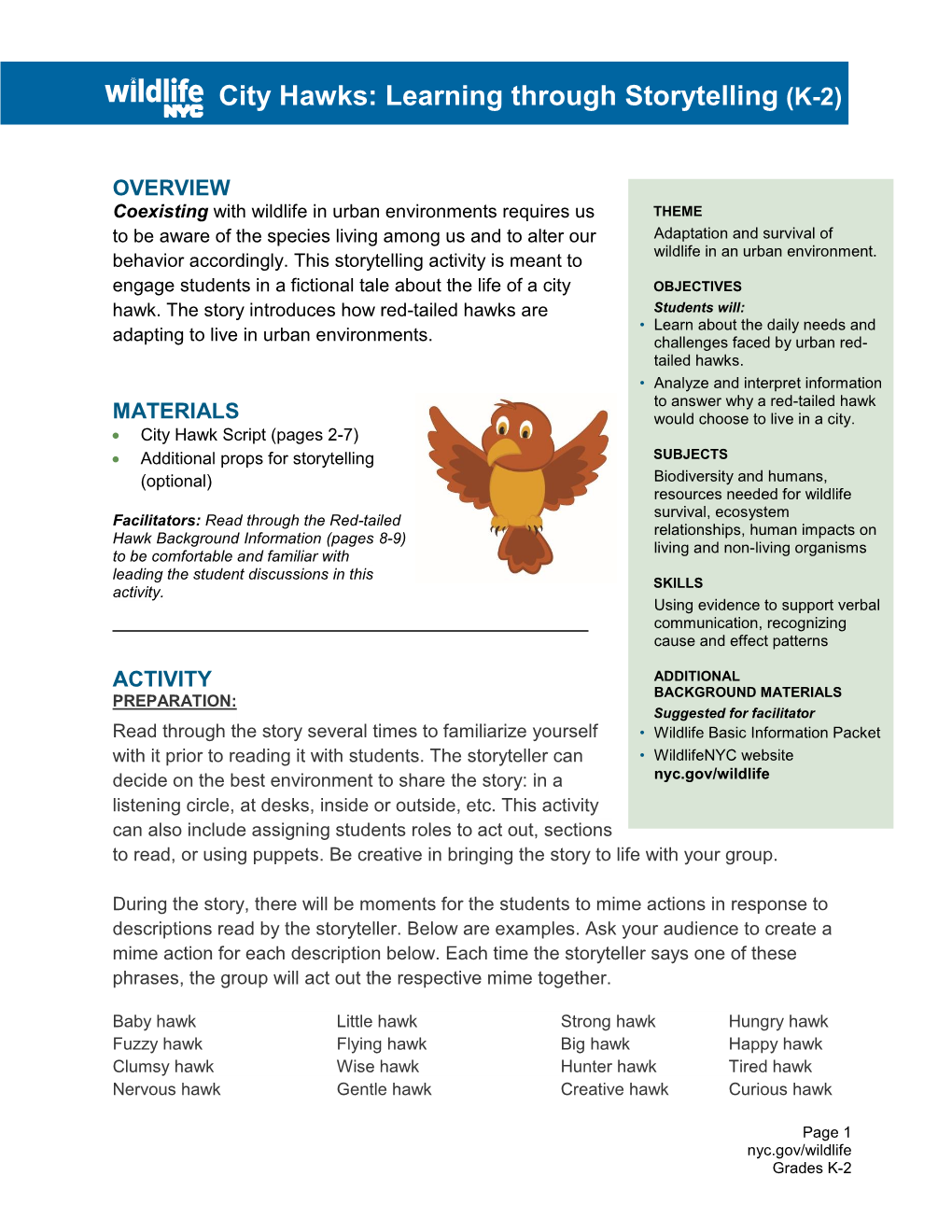 City Hawks: Learning Through Storytelling (K-2)