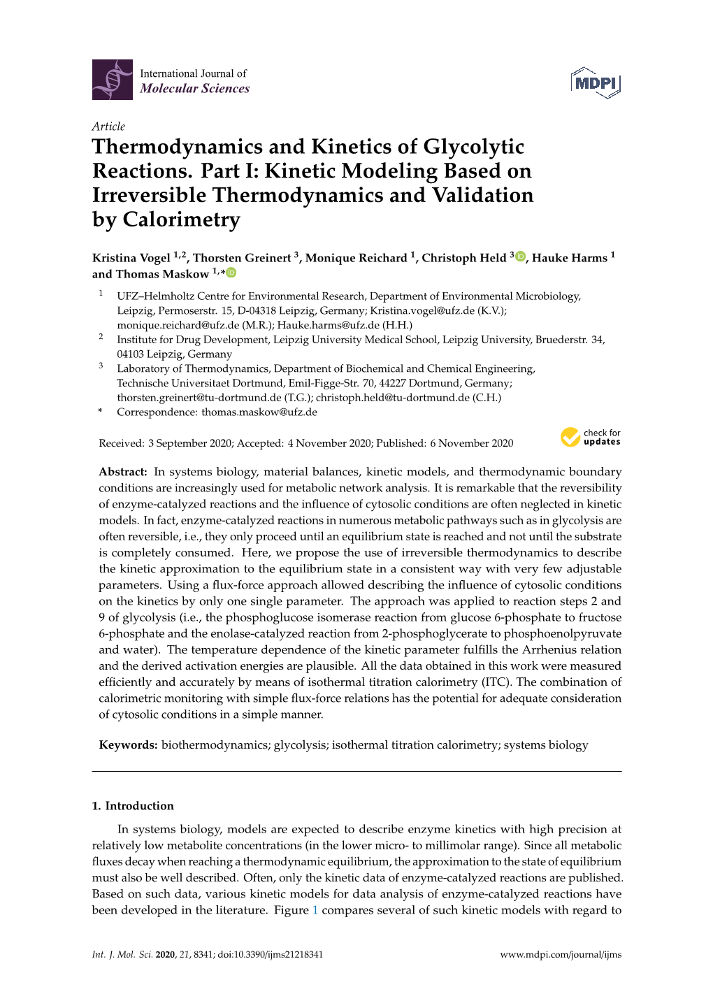 Thermodynamics and Kinetics of Glycolytic Reactions. Part I: Kinetic Modeling Based on Irreversible Thermodynamics and Validation by Calorimetry