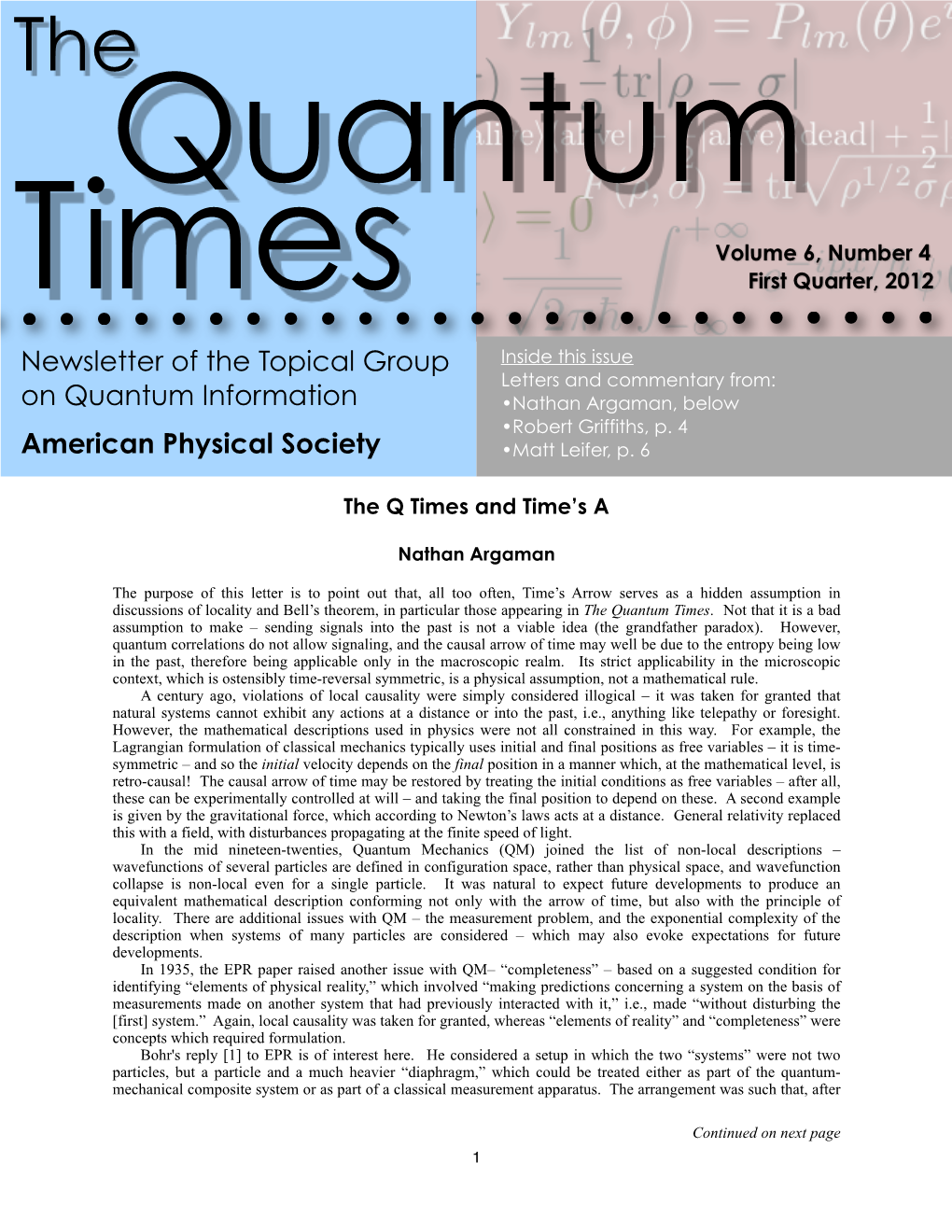 Newsletter of the Topical Group on Quantum Information American Physical Society