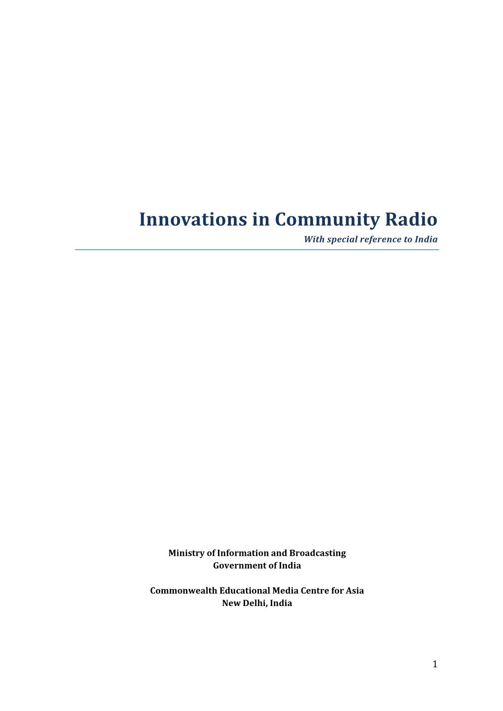 Innovations in Community Radio with Special Reference to India