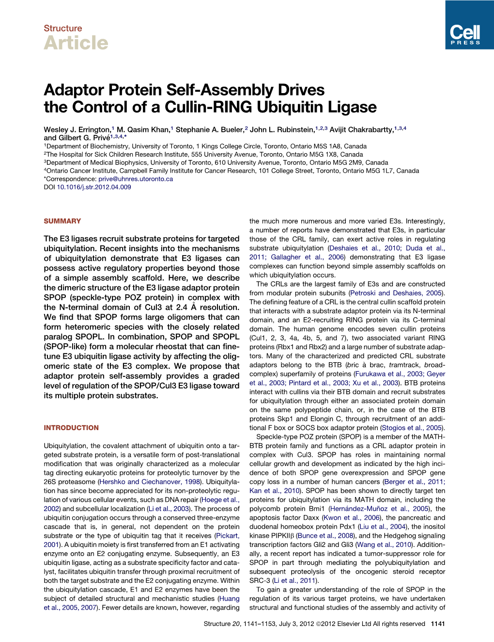 Adaptor Protein Self-Assembly Drives the Control of a Cullin-RING Ubiquitin Ligase