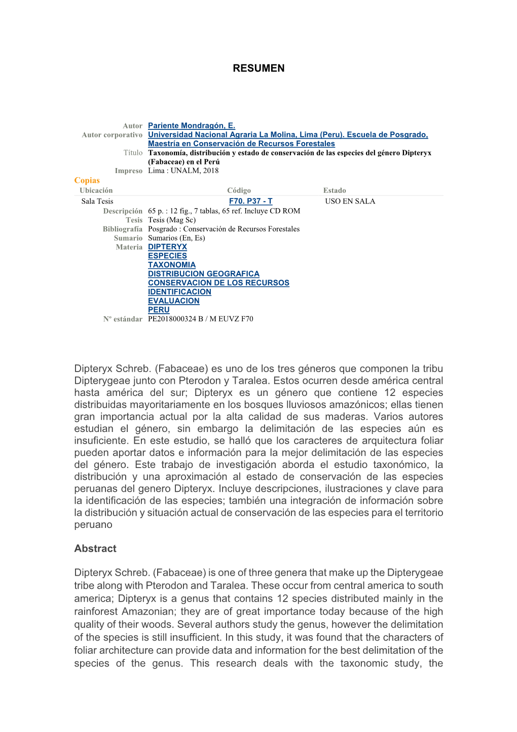 RESUMEN Dipteryx Schreb. (Fabaceae)