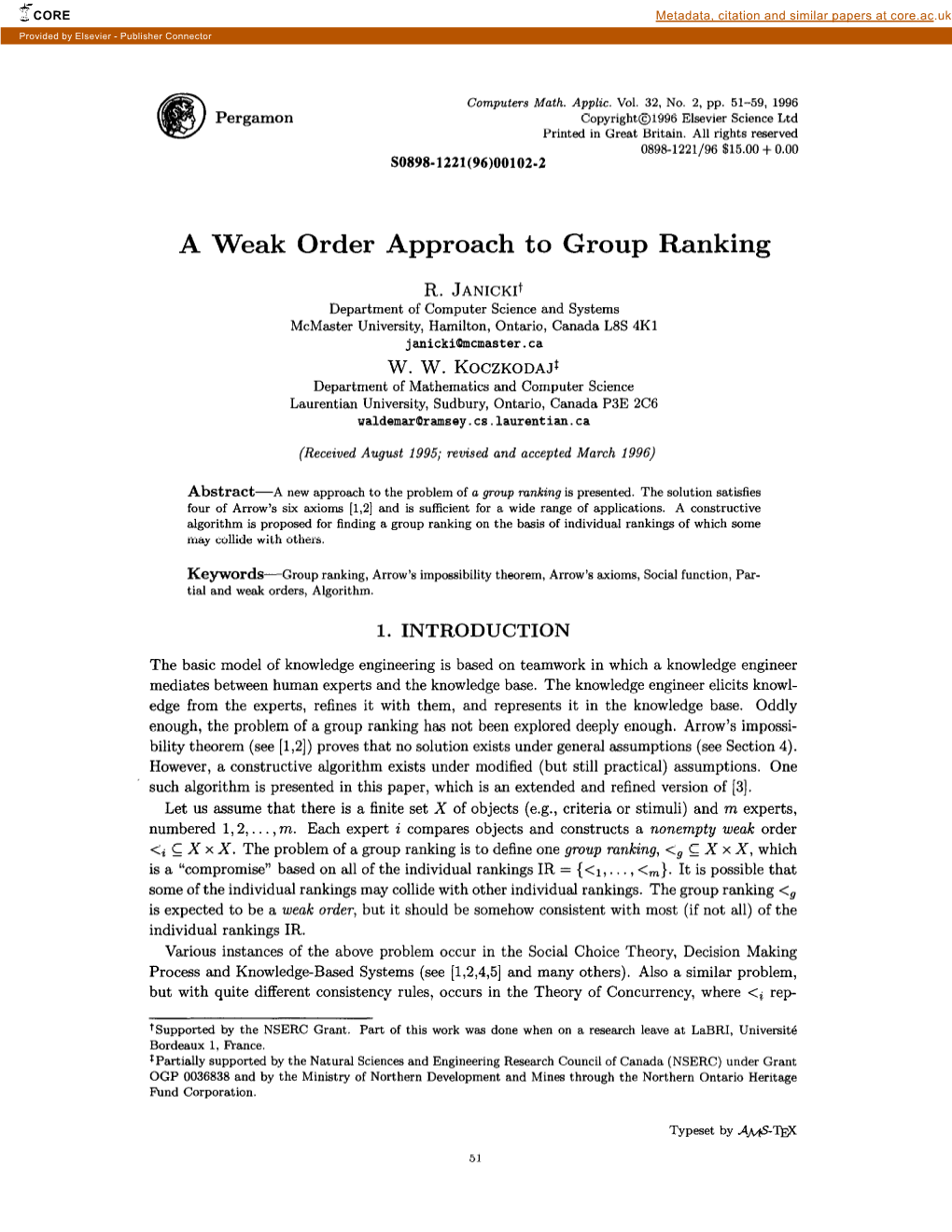 A Weak Order Approach to Group Ranking