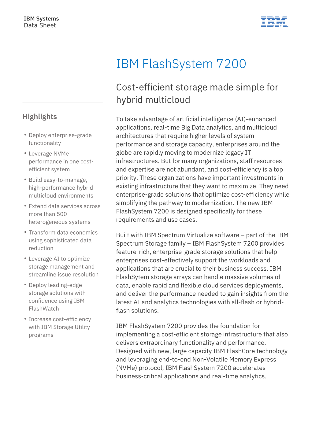 IBM Flashsystem 7200 Datasheet