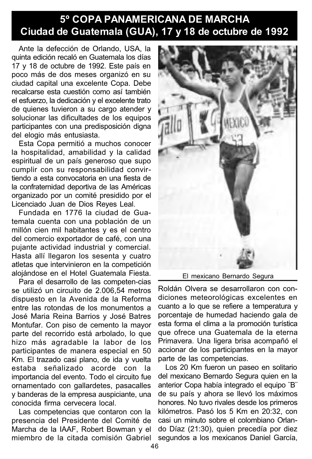 5º COPA PANAMERICANA DE MARCHA Ciudad De Guatemala (GUA), 17 Y 18 De Octubre De 1992