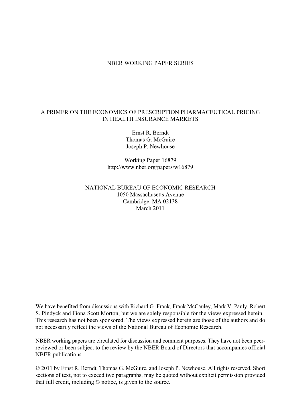 A Primer on the Economics of Prescription Pharmaceutical Pricing in Health Insurance Markets