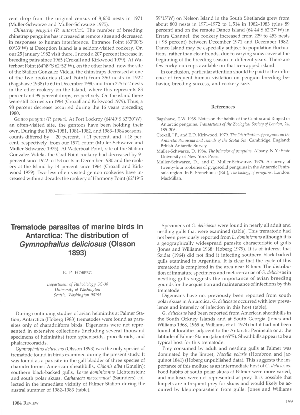 Trematode Parasites of Marine Birds in Antarctica: the Distribution of 1893)