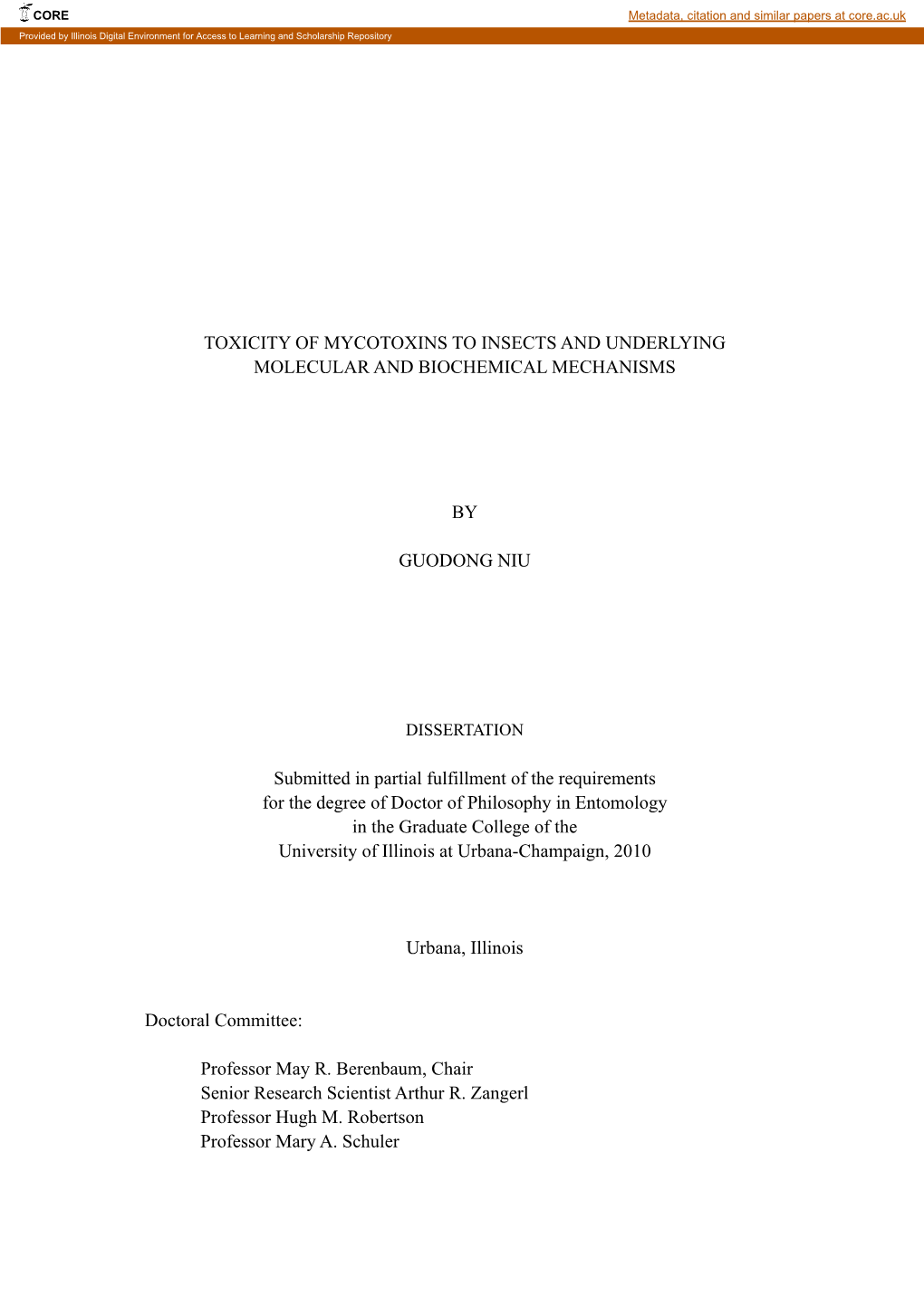 Toxicity of Mycotoxins to Insects and Their Underlying Molecular and Biochemical Mechanisms