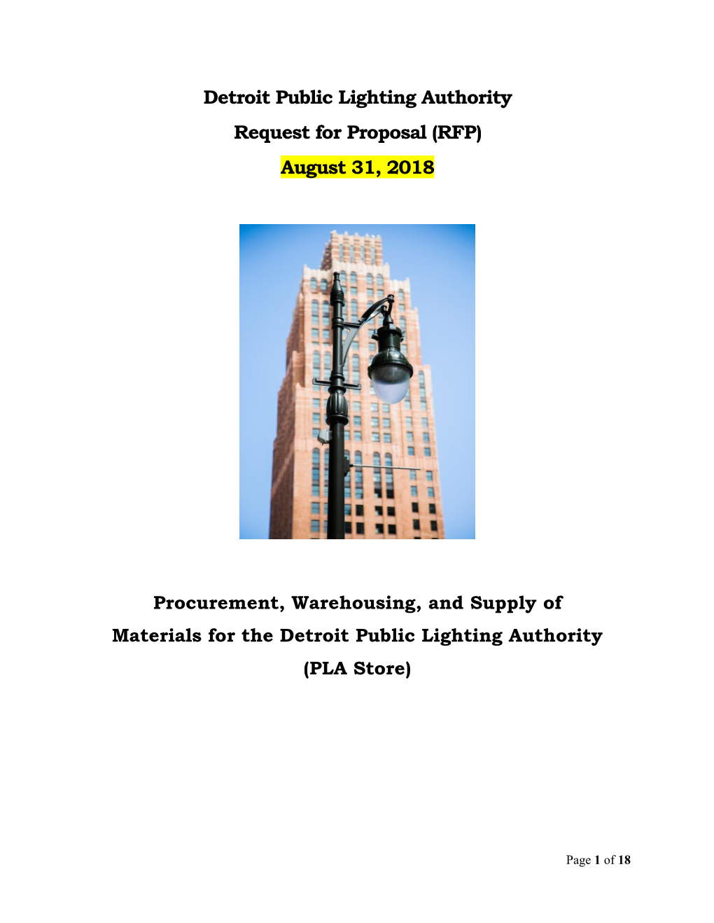 Detroit Public Lighting Authority Request for Proposal (RFP) August 31, 2018