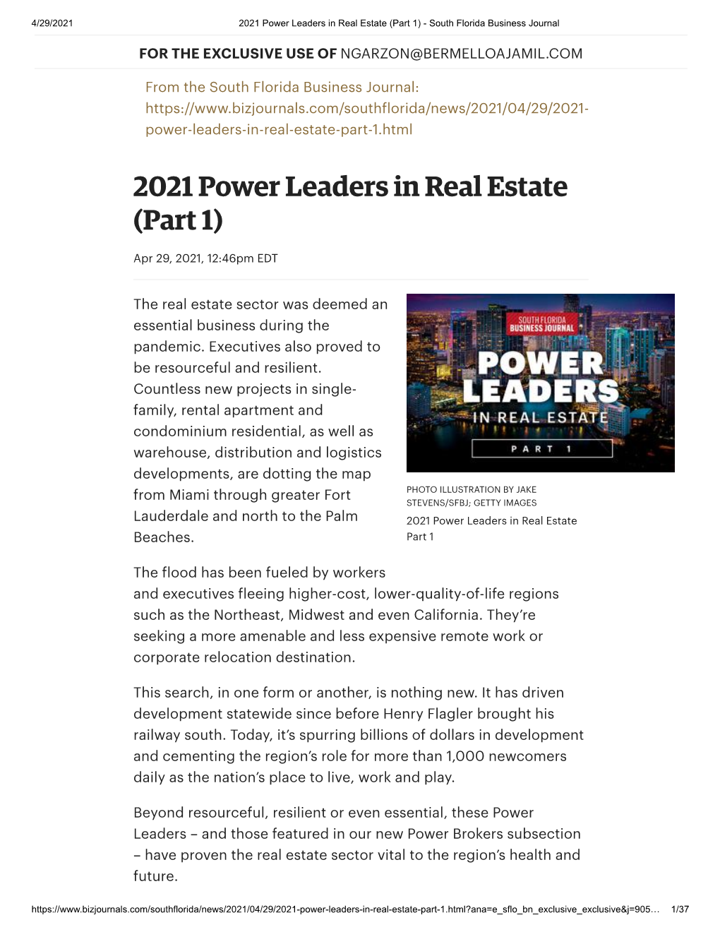 2021 Power Leaders in Real Estate (Part 1) - South Florida Business Journal