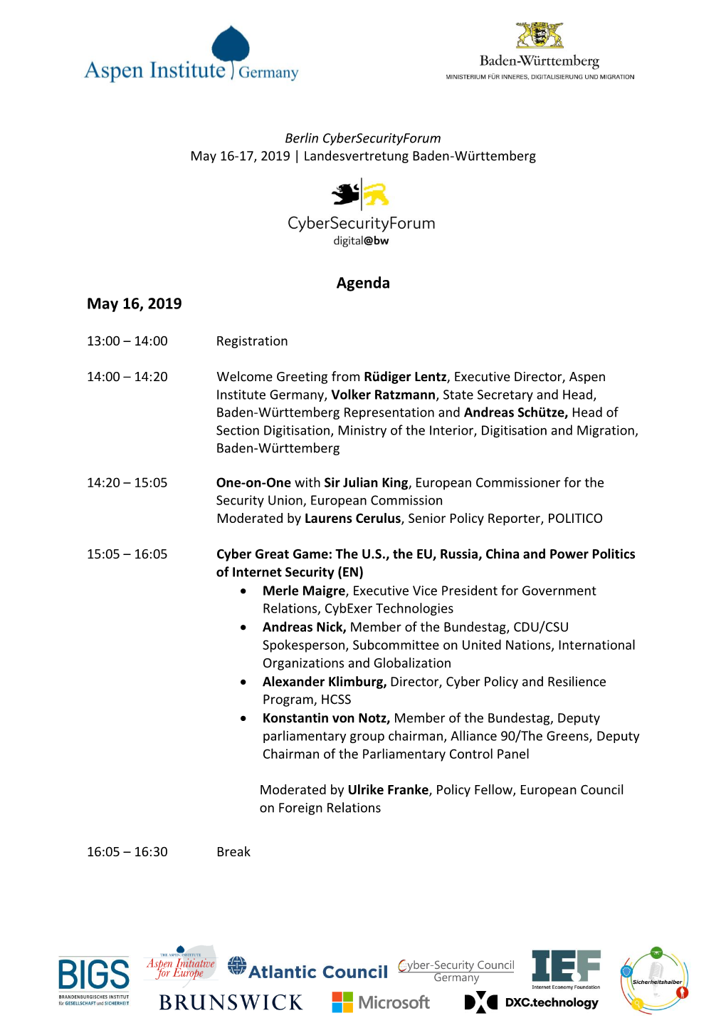 Berlin Cybersecurityforum May 16-17, 2019 | Landesvertretung Baden-Württemberg