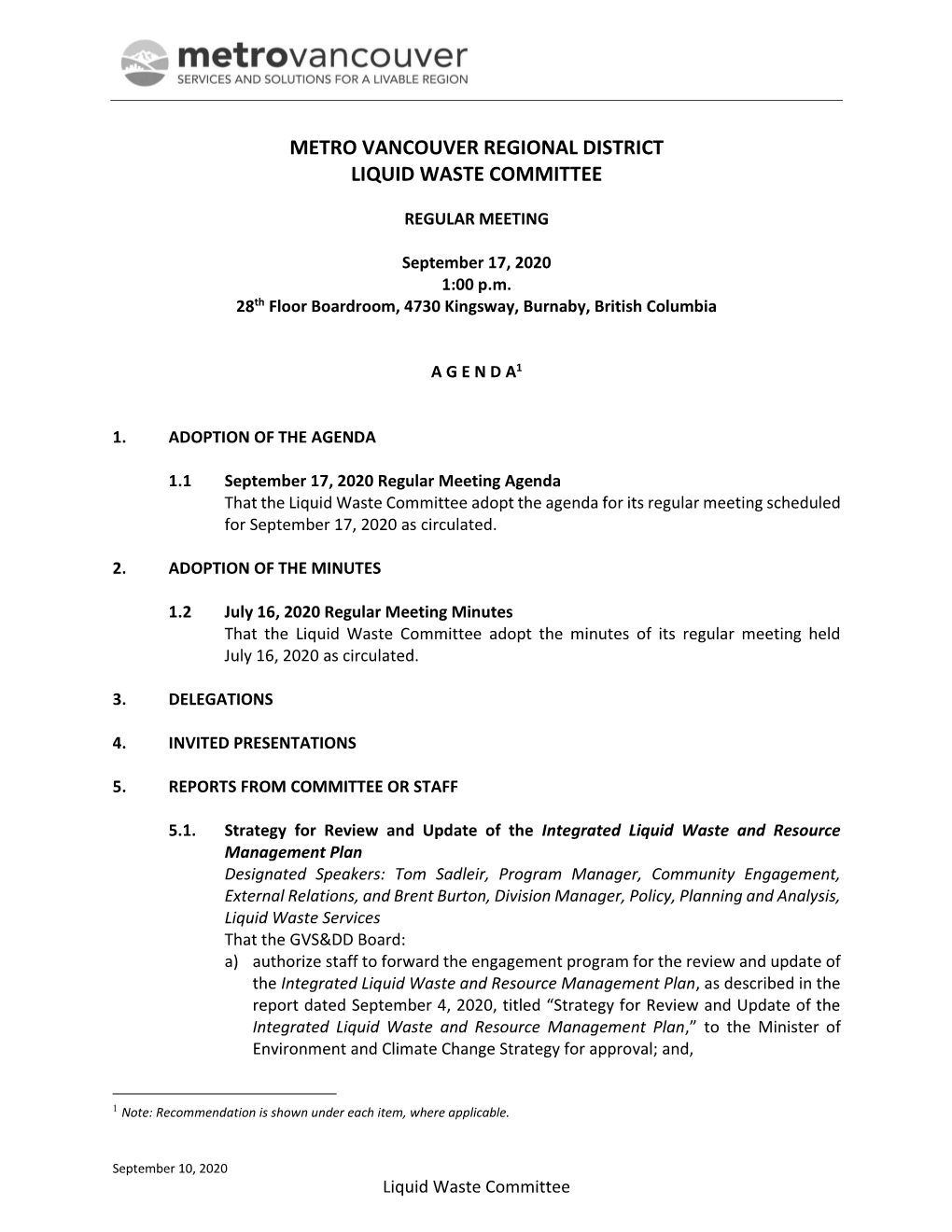 Liquid Waste Committee Agenda Package