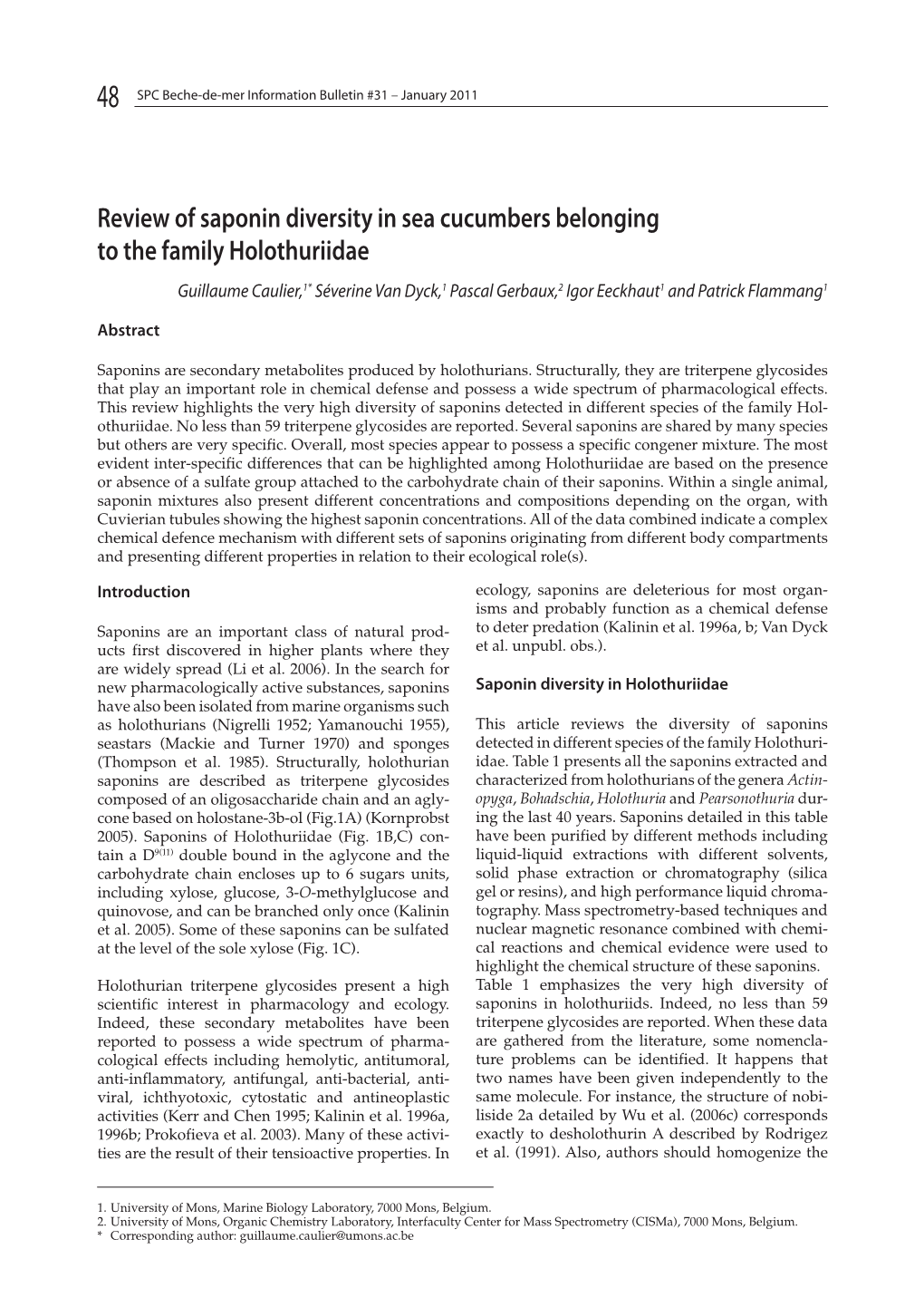Review of Saponin Diversity in Sea Cucumbers Belonging to the Family