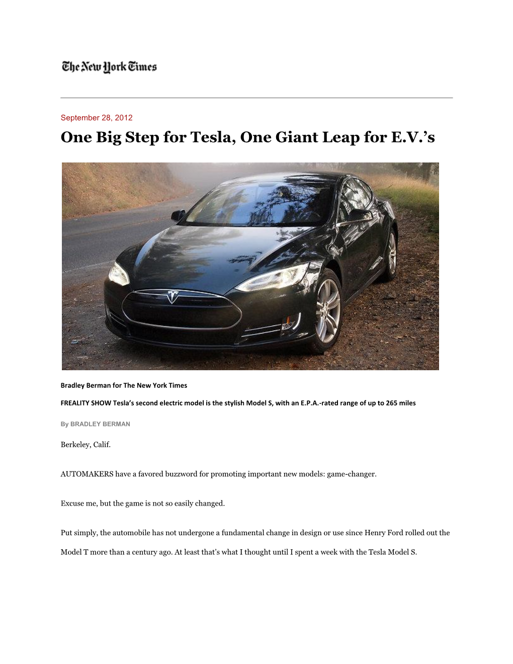 One Big Step for Tesla, One Giant Leap for EV's